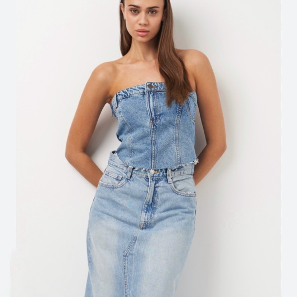 Zara denim bustier blue corset top BLOGGERS FAVORITE!!! size S NEW - Picture 3 of 11